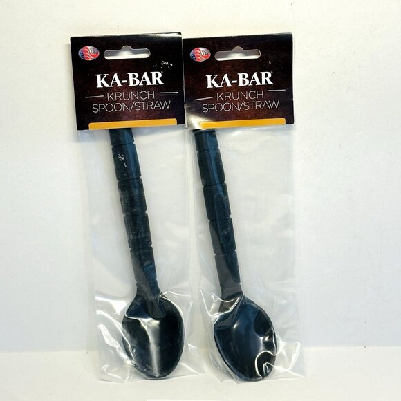 KA-BAR SET OF 2 Krunch Spoon-Straw Black Polymer Creamid 9924 USA - Picture 1 of 9